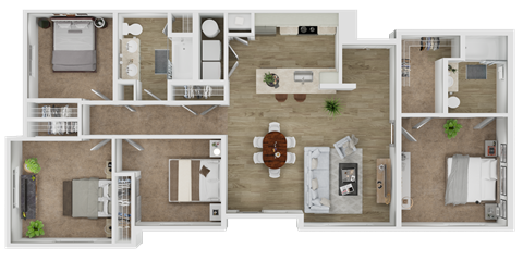 Floor plan for 4 beds, 2 baths, 1476 sqft